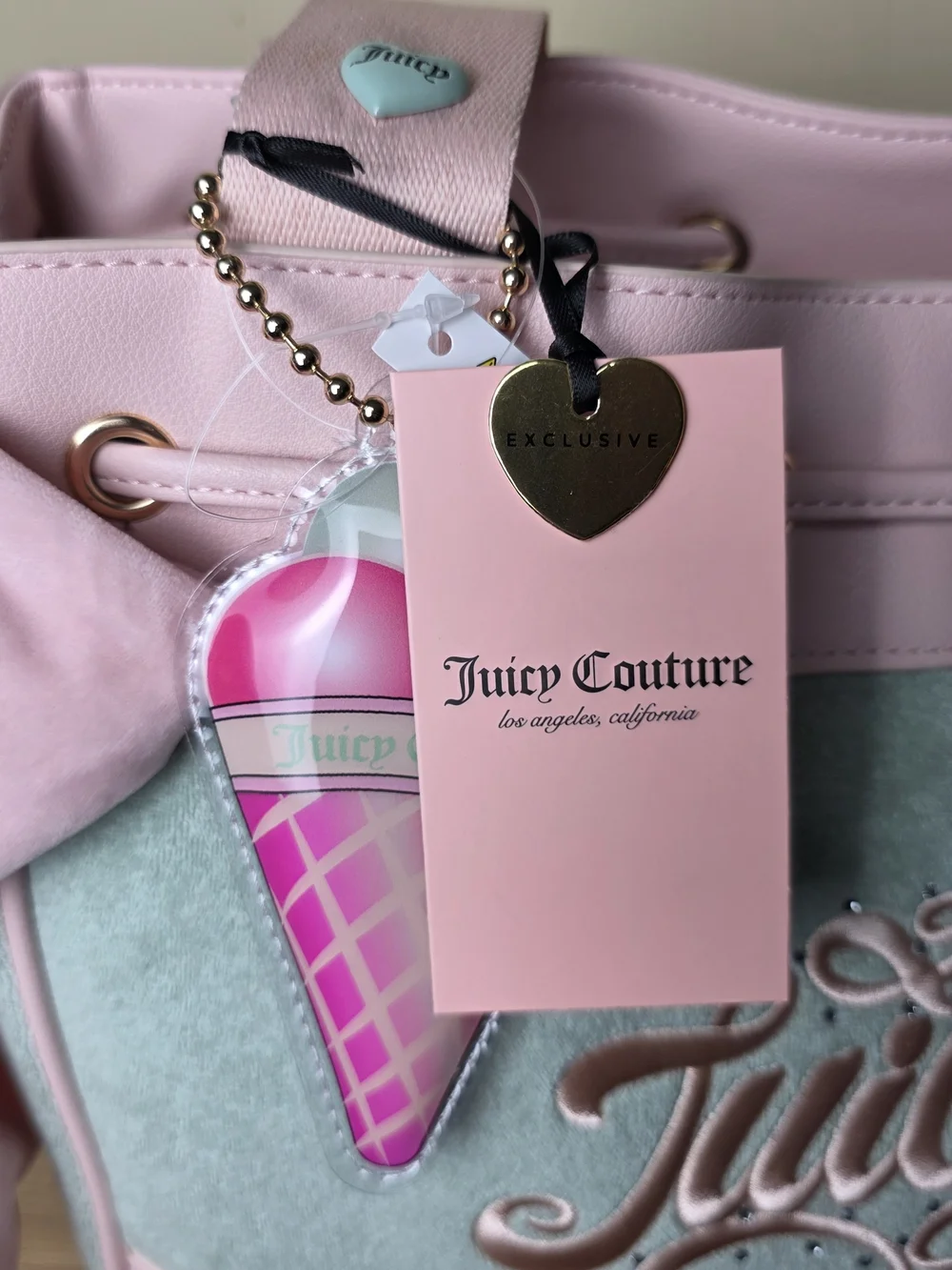 Juicy Couture Sugar Rush Tote Frosry Green and Pink Tote with Ice Cream Charm